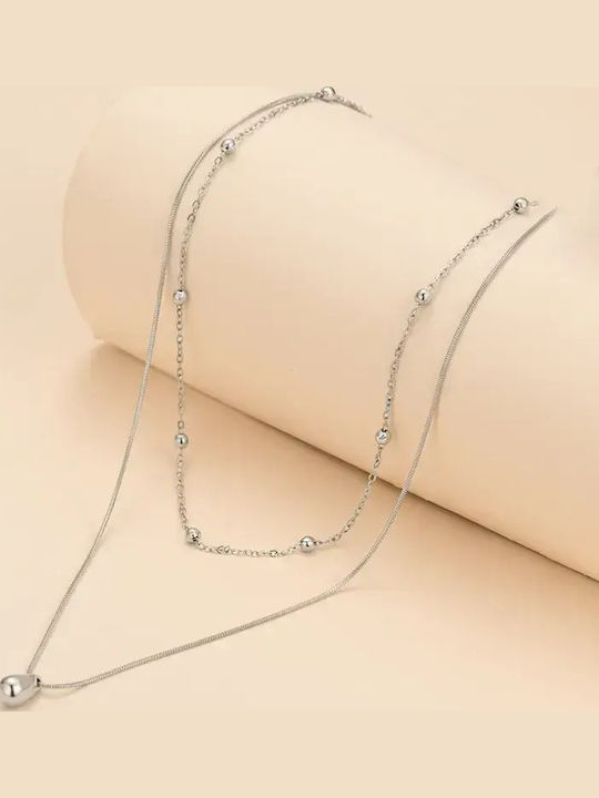 Double Necklace with Tear Design Made of Gold Plated Steel