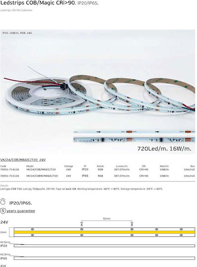 VK Lighting Waterproof 24V RGB Light 10m COB Type LED Strip