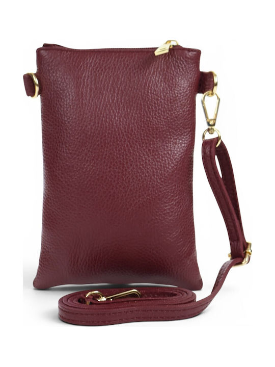 Leather Women's Mobile Phone Pouch Burgundy