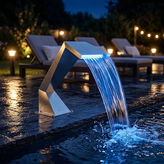 vidaXL Pool Waterfall with LED Lighting Stainless Steel 63.5x29x51 cm Silver
