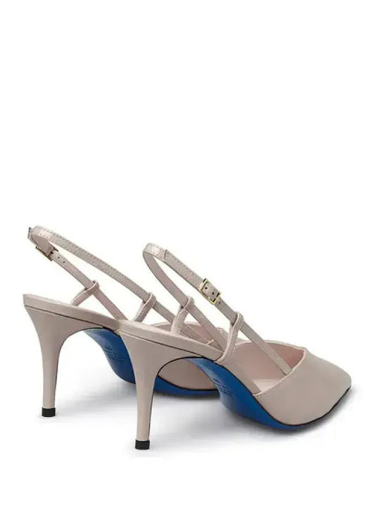 Pointed Toe Heels In Patent Leather With High Heel Beige