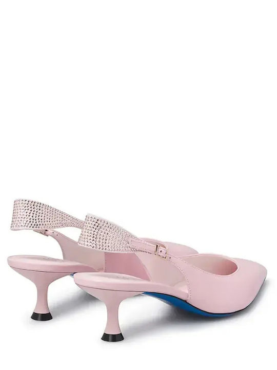 Leather Pointed Heels with Strap and Medium Heel Pink