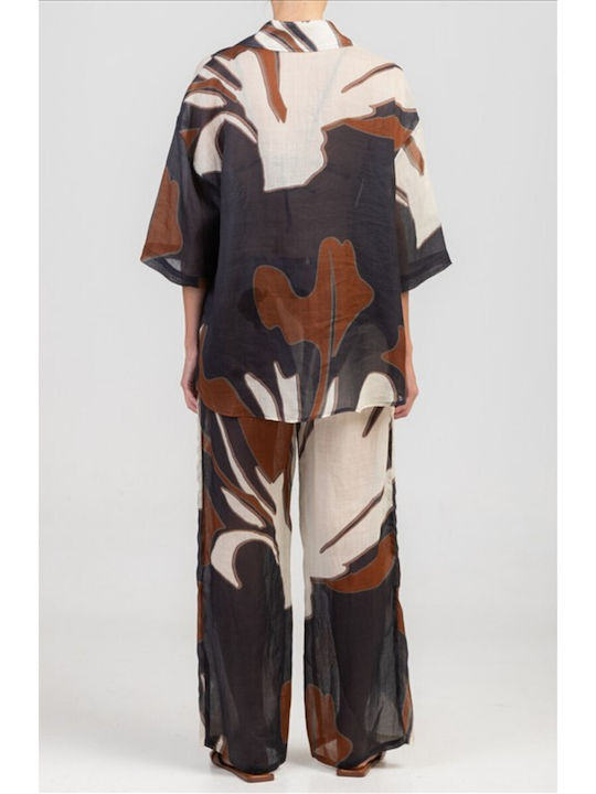 Short Sleeve Women's Shirt Brown/Black