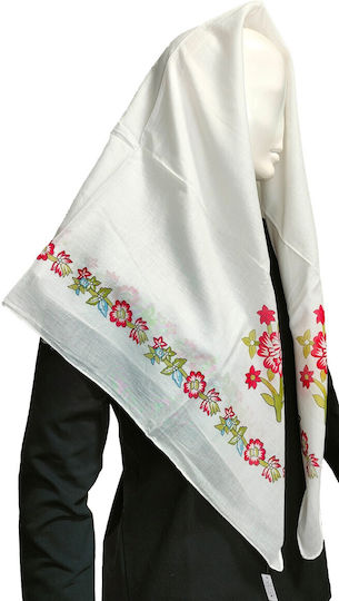 Cycladic Women's Large Traditional Costume Headscarf Mark203 White