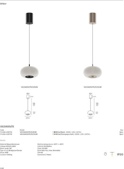 VK Lighting Lumini Suspendate Alb LED Cu Lumină Alb Cald