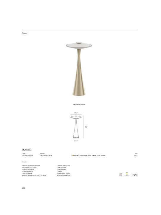 VK Lighting Διακοσμητικό Φωτιστικό LED Θερμό Λευκό 3000K
