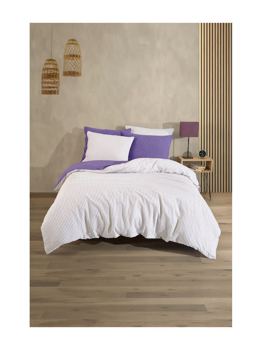 SteweHome Cotton Duvet Cover Set 160x220cm Single with Pillowcase Striped