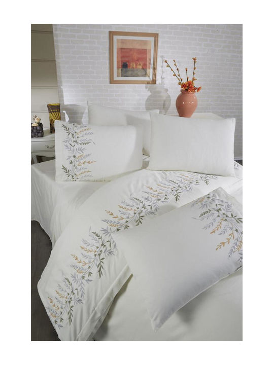 SteweHome Σετ Παπλωματοθήκη Βαμβακερή 200x220cm Διπλή με 2 Μαξιλαροθήκες Κρεμ