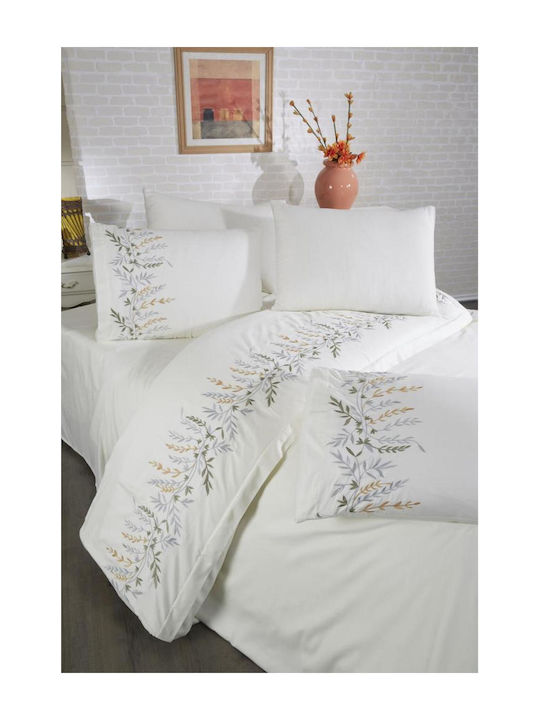 SteweHome Σετ Παπλωματοθήκη Βαμβακερή 200x220cm Διπλή με 2 Μαξιλαροθήκες Κρεμ