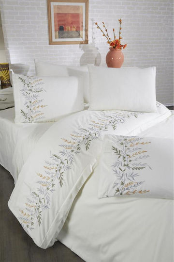 SteweHome Cotton Duvet Cover Set 200x220cm Double With 2 Pillowcases Cream