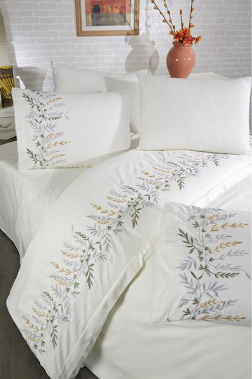 SteweHome Cotton Duvet Cover Set 200x220cm Double With 2 Pillowcases Cream