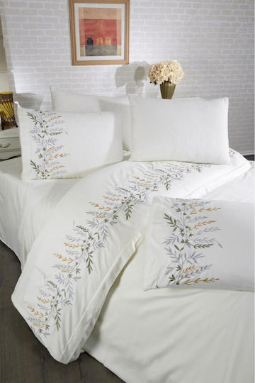 SteweHome Cotton Duvet Cover Set 200x220cm Double With 2 Pillowcases Cream
