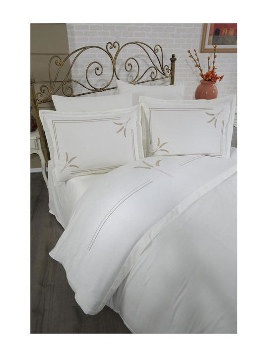 SteweHome Σετ Παπλωματοθήκη Βαμβακερή 200x220cm Διπλή με 2 Μαξιλαροθήκες Κρεμ