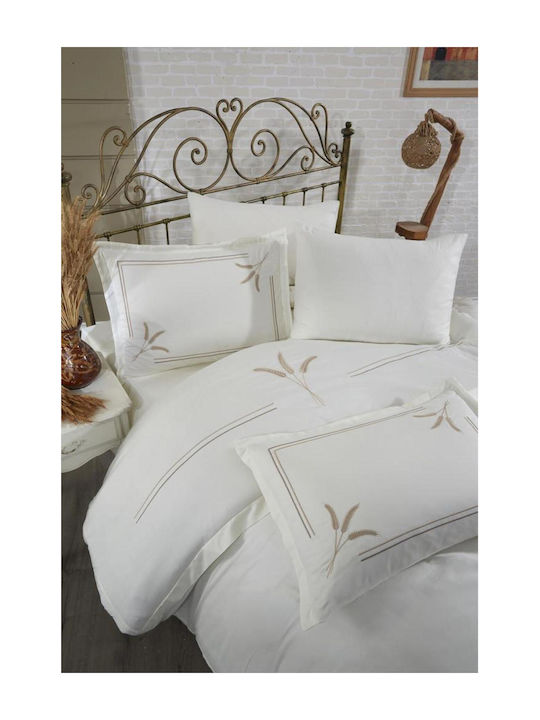 SteweHome Σετ Παπλωματοθήκη Βαμβακερή 200x220cm Διπλή με 2 Μαξιλαροθήκες Κρεμ