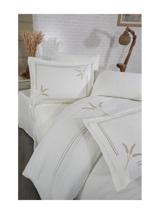 SteweHome Σετ Παπλωματοθήκη Βαμβακερή 200x220cm Διπλή με 2 Μαξιλαροθήκες Κρεμ