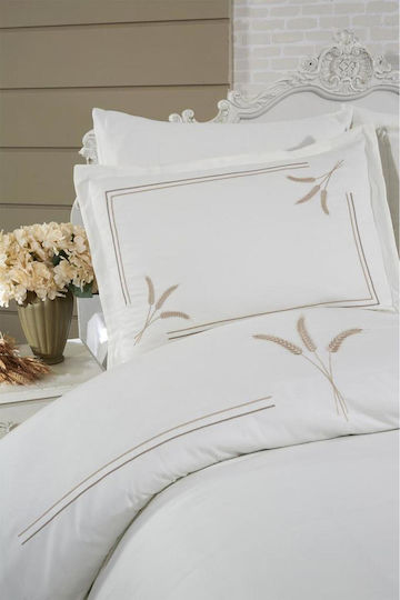 SteweHome Cotton Duvet Cover Set 200x220cm Double With 2 Pillowcases Cream