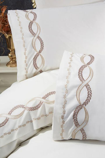 SteweHome Cotton Duvet Cover Set 200x220cm Double with 4 Pillowcases and 1 Bed Sheet Beige