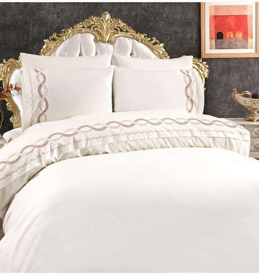 SteweHome Cotton Duvet Cover Set 200x220cm Double with 4 Pillowcases and 1 Bed Sheet Beige