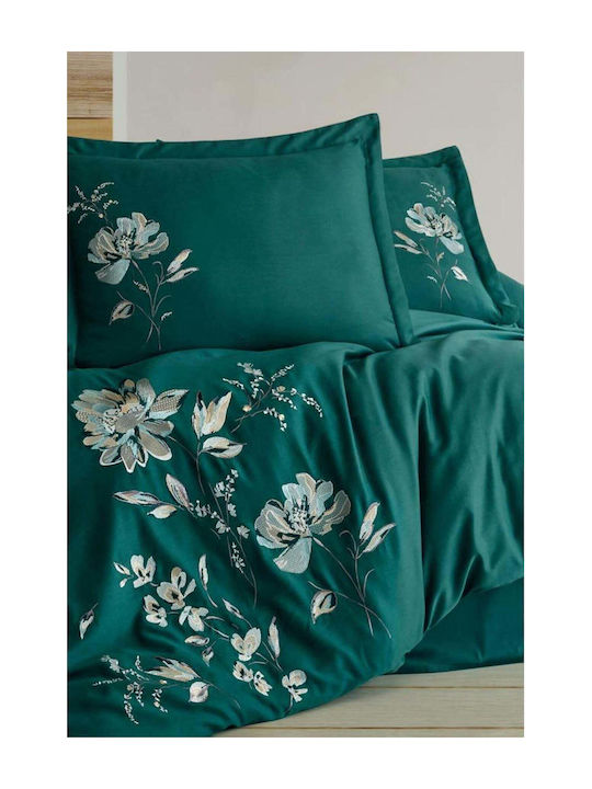 SteweHome Cotton Duvet Cover Set 200x220cm Double With 2 Pillowcases Green