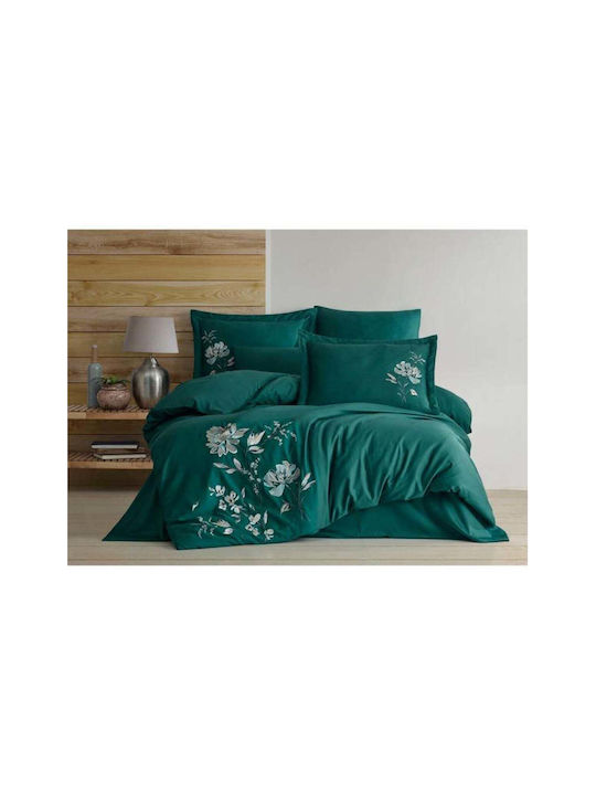 SteweHome Cotton Duvet Cover Set 200x220cm Double With 2 Pillowcases Green