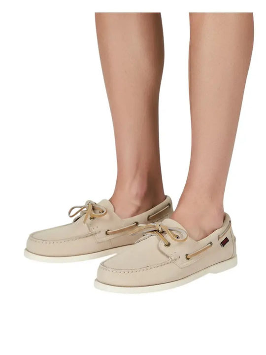 Leather Men's Boat Shoes in Beige Colour