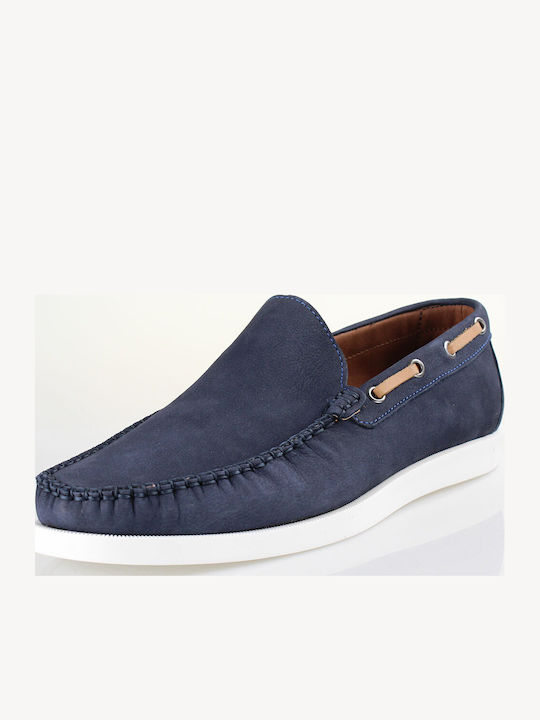 Leather Men's Loafers In Blue Colour