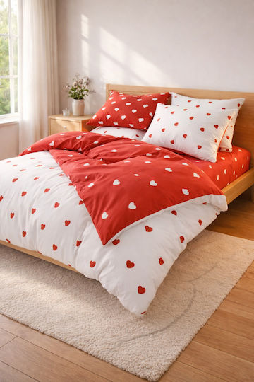 SteweHome Σετ Διπλή 200x220cm Ρομαντικό Σχέδιο Καρδιάς