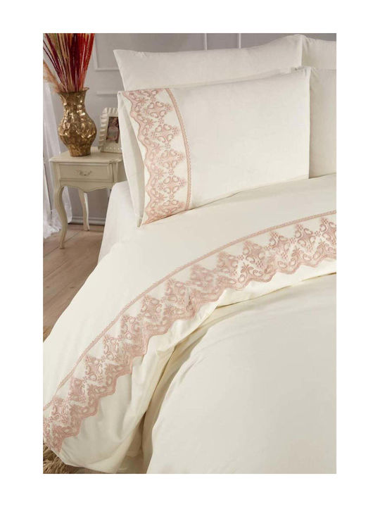 SteweHome Σετ Παπλωματοθήκη 200x220cm Διπλή με 2 Μαξιλαροθήκες Μπεζ