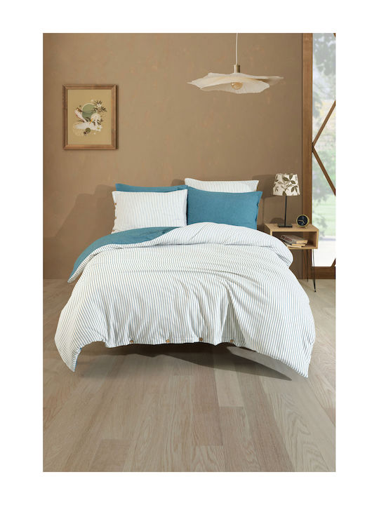 SteweHome Σετ Παπλωματοθήκη 200x220cm Διπλή με 2 Μαξιλαροθήκες Ριγέ