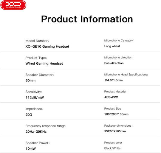 XO GE10 Over Ear Gaming Headset με σύνδεση 3.5mm / USB