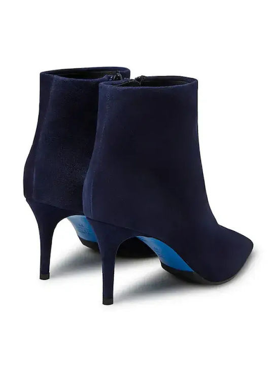 Wildleder Damen Stiefeletten Ankle Boots mit hohem Absatz Marineblau
