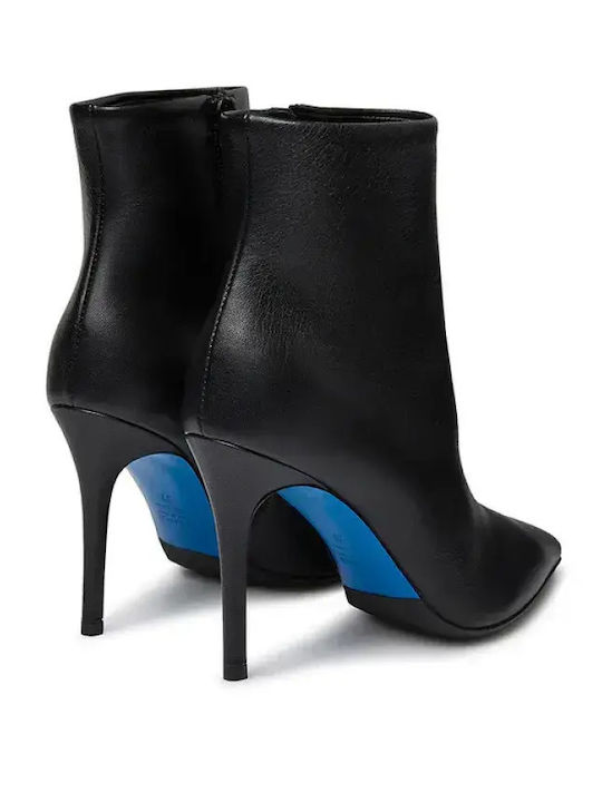 Leder Damen Stiefeletten Ankle Boots mit Hohem Absatz Schwarz