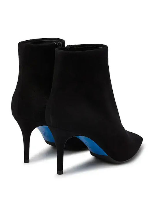 Wildleder Damen Stiefeletten Ankle Boots mit hohem Absatz Schwarz