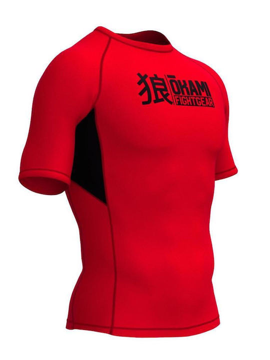 Okami Men's Short Sleeve Martial Arts Shirt ORS143 for Jiu-Jitsu MMA Kickboxing Red