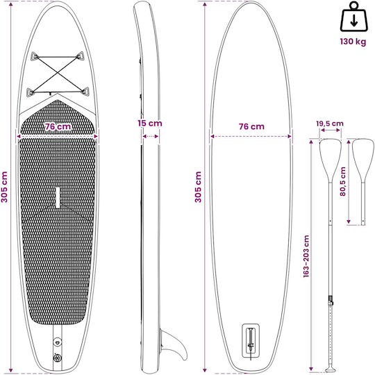 vidaXL Φουσκωτή Σανίδα SUP με Μήκος 3.05m Πράσινη