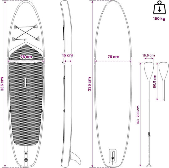 vidaXL Poseidon Φουσκωτή Σανίδα SUP με Μήκος 3.35m Πράσινη