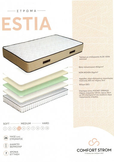 Comfort Strom Estia Saltea Single Anatomică 100x190x26cm cu Arcuri Încapsulate