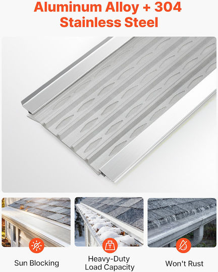 Vevor Gutter Gutter Aluminum Gutter Cover 127 Mm Fine Mesh Stainless Steel Heavy Duty Length 30.48 M Thickness 1.02 Mm Protective Debris Sheet Pine Needles Easy Diy Includes Screws 20 Pcs