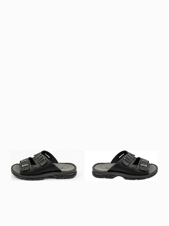 Leather Men's Sandals in Black Colour A03-mavro