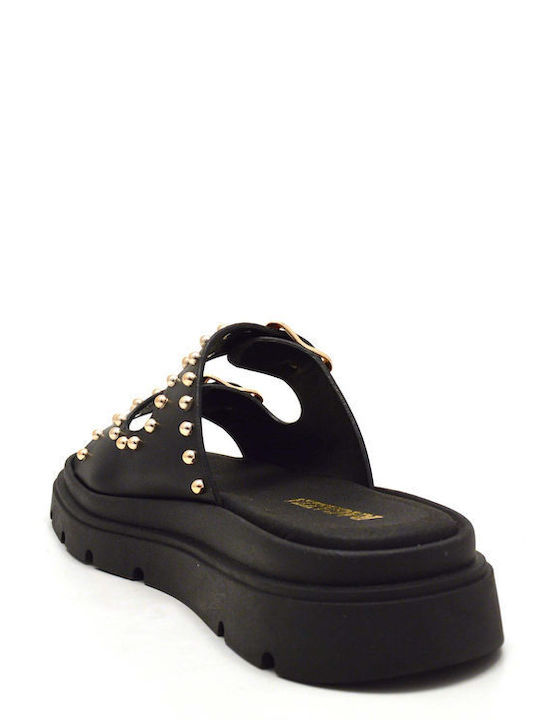 Leather Women's Flat Sandals Black