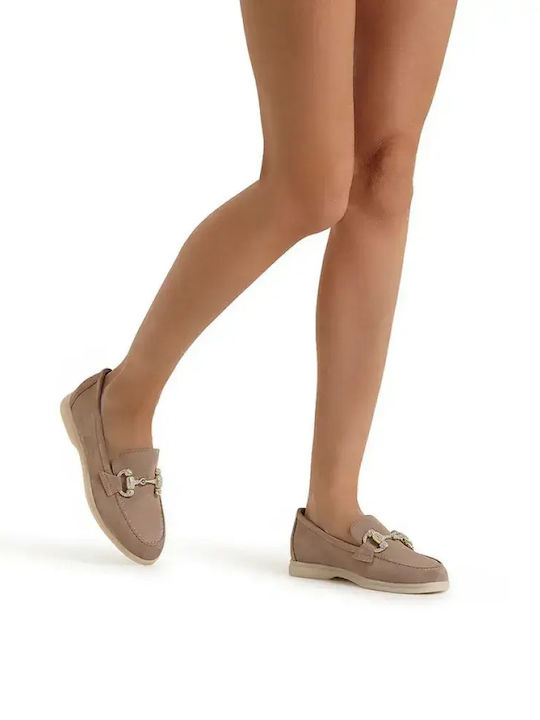 Damen Mokassins Aus Leder in Beige Farbe