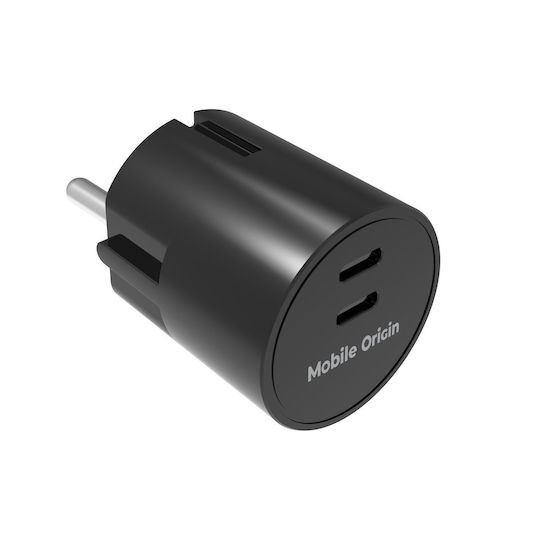 Mobile Origin Charger Without Cable GaN with 2 USB-C Ports 30W Power Delivery Black (PW33)