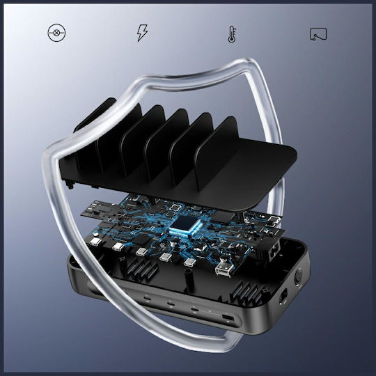 4Smarts Charging Station with USB-A Port and 5 USB-C Ports 100W in Black Colour 541805