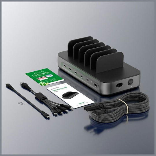 4Smarts Charging Station with USB-A Port and 5 USB-C Ports 100W in Black Colour 541805