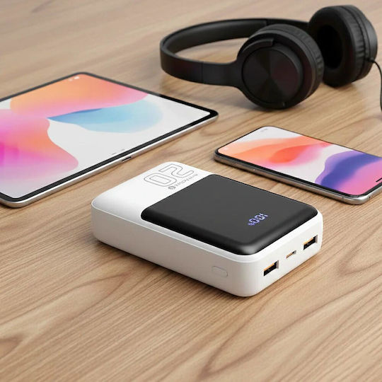 everActive EB-20Q Външна Батерия 20000mAh 22.5W с 2 USB-A Изходни Порта и USB-C Изходен Порт Power Delivery / Бързо Зареждане / PPS Бяла