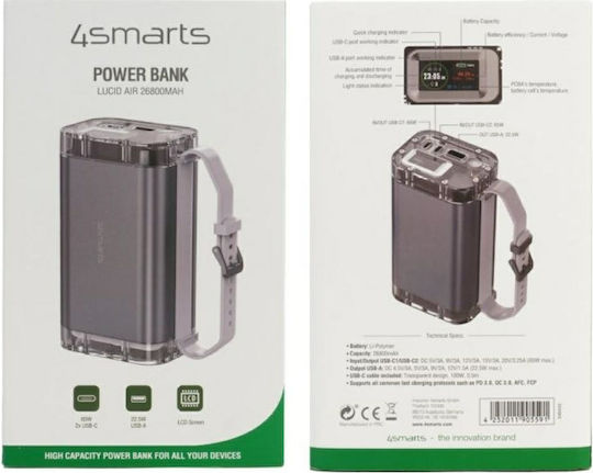 4Smarts Lucid Air Power Bank 26800mAh 65W με Θύρα USB-A και 2 Θύρες USB-C Power Delivery / Quick Charge 3.0 Γκρι