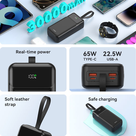 BWOO BO-P66 Power Bank 30000mAh 65W with 2 USB-A Ports and 2 USB-C Ports Power Delivery Black