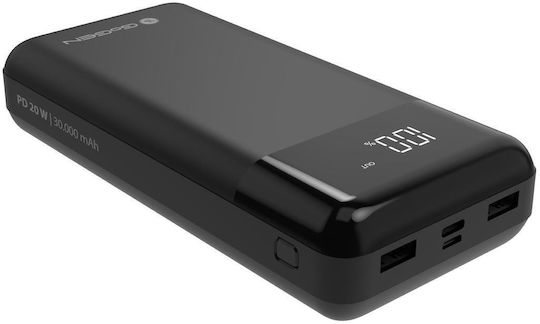 GoGEN Power Bank 30000mAh με 2 Θύρες USB-A και Θύρα USB-C Μαύρο