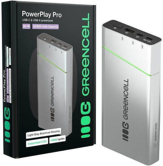 Green Cell PowerPlay Ultra 20800mAh 65W Mit USB-A Ausgangsanschlüsse Und 2 USB-C Ausgangsanschlüsse Stromlieferung Silber