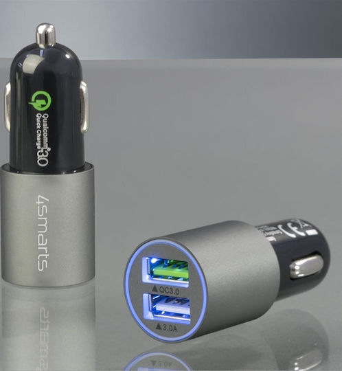 4Smarts Rapid Φορτιστής Αυτοκινήτου 30W 3.1A με Θύρες: 2xUSB και Ακουστικά Bluetooth Γκρι Χρώμα